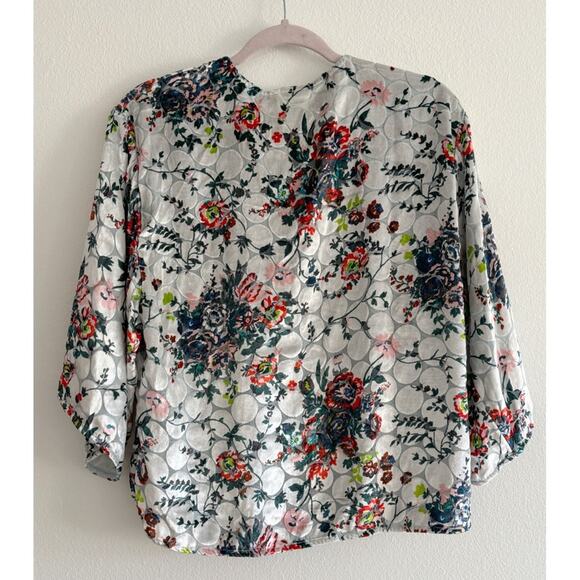 Maeve Multicolored Velvet Detail Umi Floral Wrap Blouse Small - Picture 3 of 11